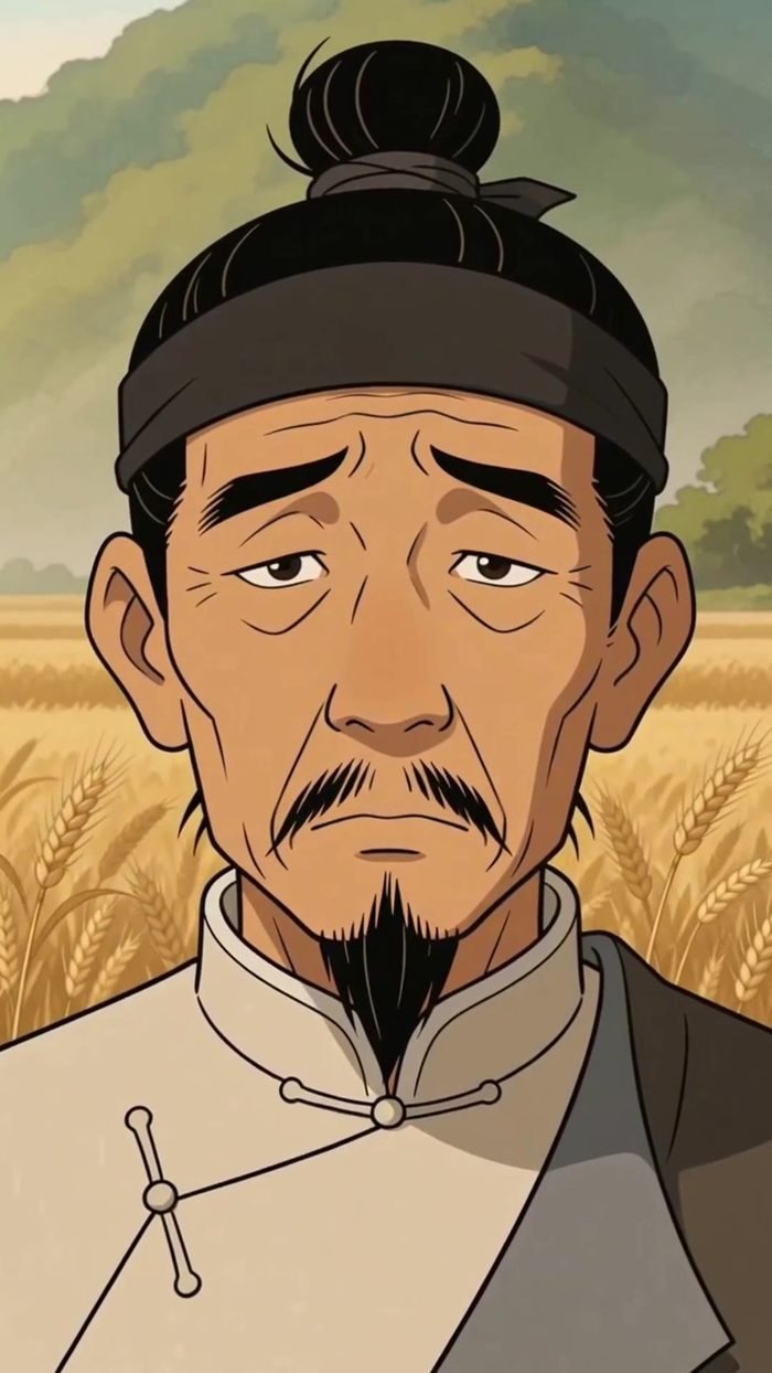 动画里，农夫皱着眉，满脸无奈